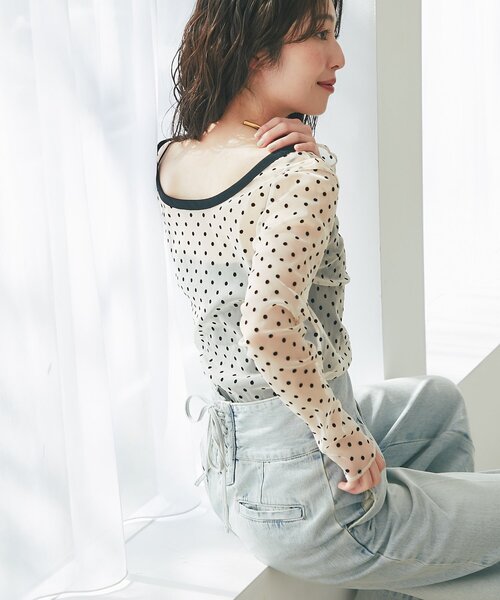 ラブティックボンボン　バックレースアップデニムワイドパンツ　38 ブルー 美脚見え】バックレースアップデニムワイドパンツ（デニムパンツ