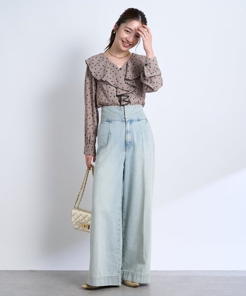 ラブティックボンボン　バックレースアップデニムワイドパンツ　38 ブルー ラブティックボンボン♡バッグレースアップデニムワイドパンツ38