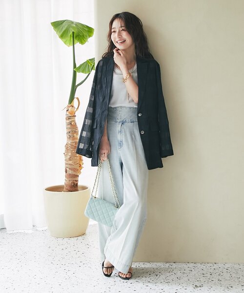 ラブティックボンボン　バックレースアップデニムワイドパンツ　38 ブルー La boutique BonBon｜【美脚見え】バックレースアップデニム