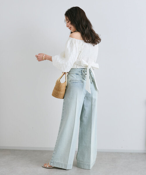 ラブティックボンボン♡バッグレースアップデニムワイドパンツ　38 美脚見え】バックレースアップデニムワイドパンツ | La boutique
