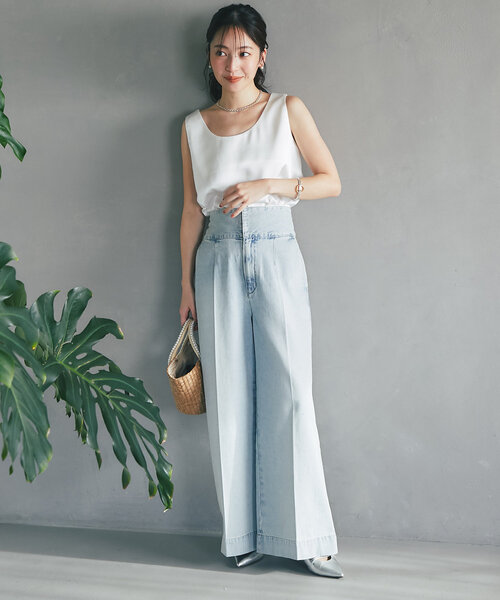 La boutique BonBon バックレースアップデニムワイドパンツ La boutique BonBon｜【美脚見え】バックレースアップデニム