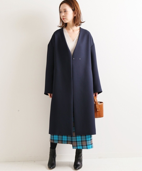 IENA ノーカラーコート IENA 「IENA」 ノーカラーコート 36 ナチュラル レディース