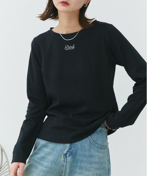 ad thie（アドティエ） tシャツ ロゴ刺繍 スムース ロングTシャツ