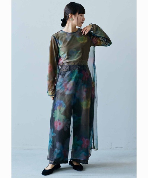 【MEDE19F】新品未使用　花柄シアーワンピース(3L)ミュールズモダン　黒 MEDE19F（メデジュウキュウ） ワンピース 花柄のプリントを重ねた