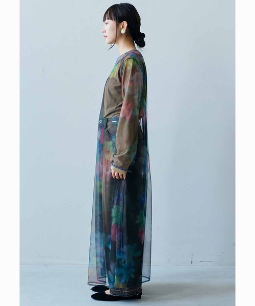 【MEDE19F】新品未使用　花柄シアーワンピース(3L)ミュールズモダン　黒 MEDE19F 花刺繍をほどこしたボウタイシアードレス〈ブラック