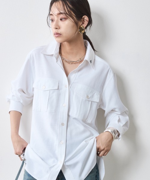 CHIC STYLE ブラウス シャツ レーヨン麻アウトポケットシャツ