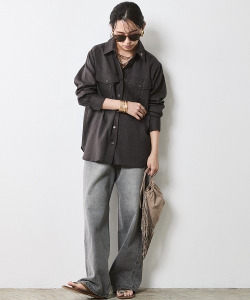 ブラウス シャツ レーヨン麻アウトポケットシャツ「大きいサイズ有」シックスタイル レディース CHIC STYLE ブラウス シャツ レーヨン麻アウトポケットシャツ