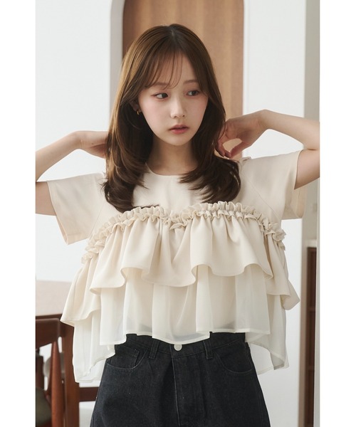 moi tytto（モイテュット） tシャツ 半袖 レース切替Tシャツ