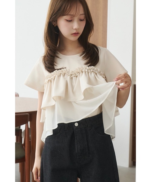 moi tytto レース切替Tシャツ　ブラック moi tytto（モイテュット） tシャツ 半袖 レース切替Tシャツ