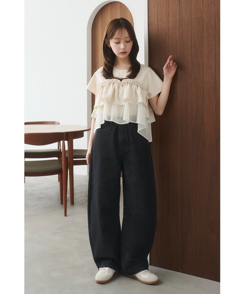 moi tytto レース切替Tシャツ　ブラック moi tytto（モイテュット） tシャツ 半袖 レース切替Tシャツ