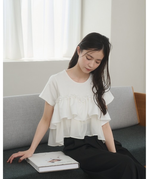 moi tytto（モイテュット） tシャツ 半袖 レース切替Tシャツ