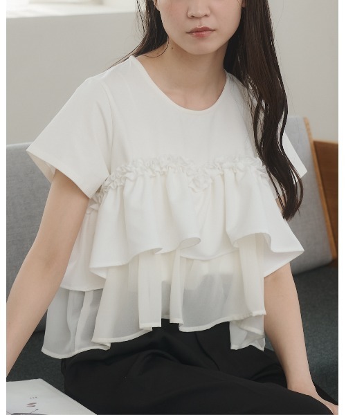 moi tytto（モイテュット） tシャツ 半袖 レース切替Tシャツ
