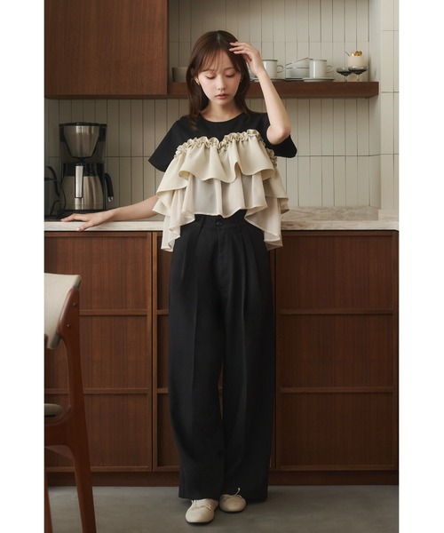 moi tytto（モイテュット） tシャツ 半袖 レース切替Tシャツ