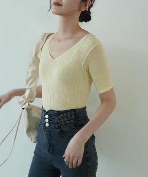 ニット セーター サマーニット半袖PO レディース ニット セーター 夏服にピッタリ！Vネックサマーニット半袖