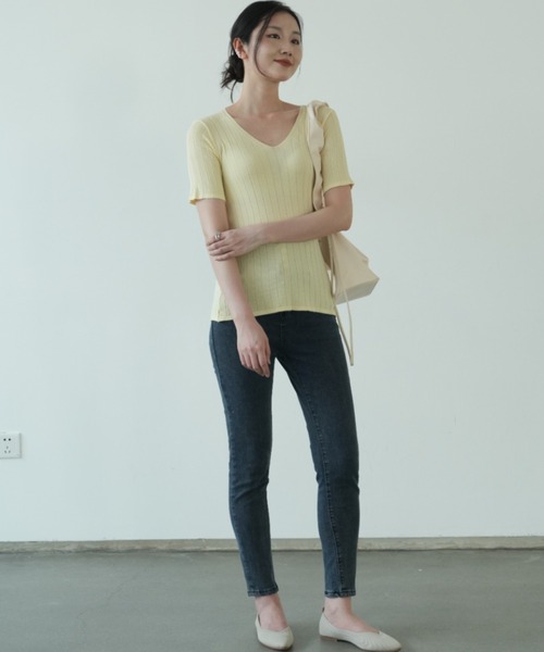 ニット セーター 夏服にピッタリ！Vネックサマーニット半袖