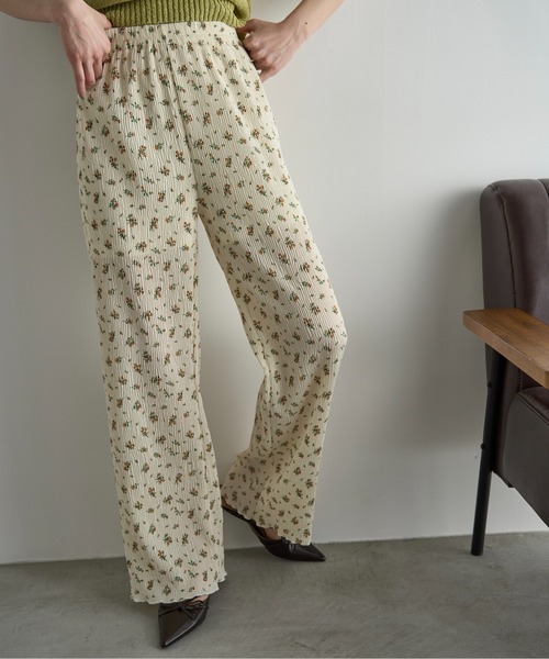 THE Yon パンツ 小花柄リップルイージーパンツ レディース : ZOZOTOWN