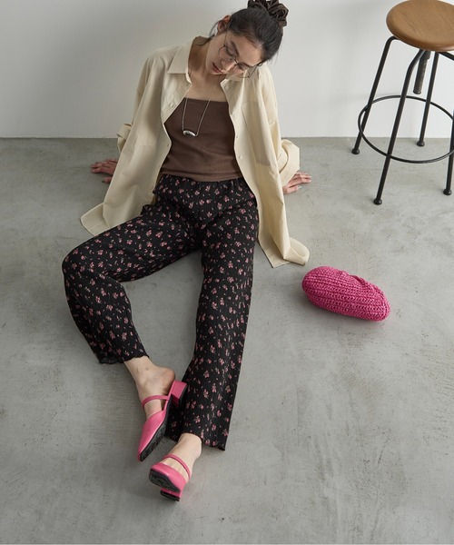 THE Yon パンツ 小花柄リップルイージーパンツ レディース