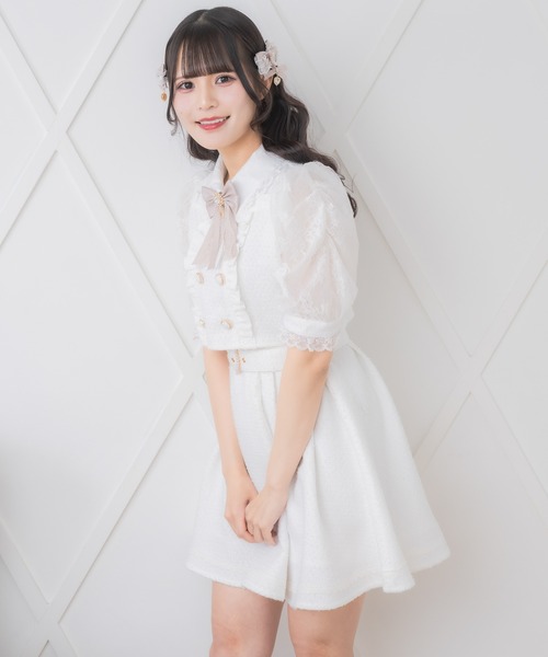 ROJITA ダブルリボンツイード半袖ワンピース ROJITA ワンピース ダブルリボンツイード半袖ワンピース
