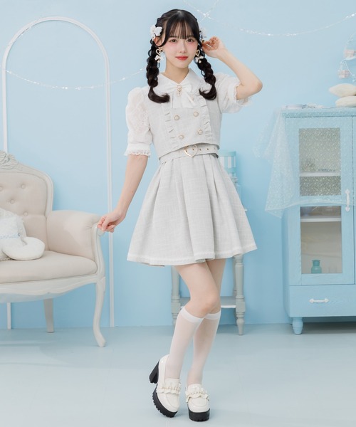 ROJITA ダブルボタンレース切替ツイードワンピース ロジータ ROJITA ダブルボタンレース切替ツイードワンピース