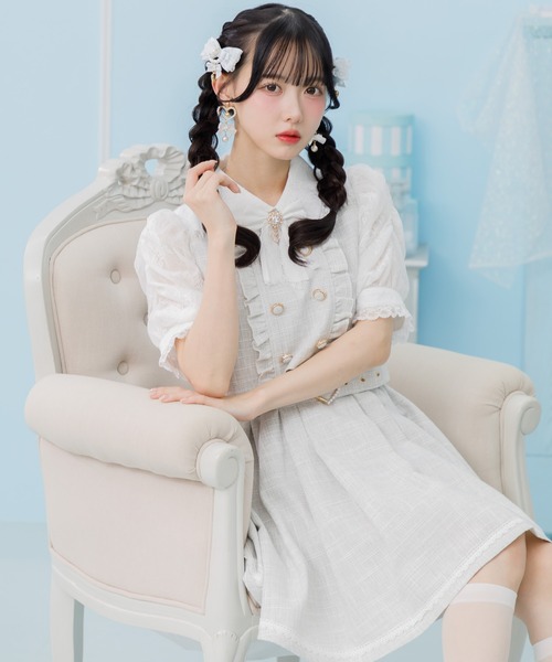 ROJITA ワンピース ダブルボタンレース切替ツイードワンピース