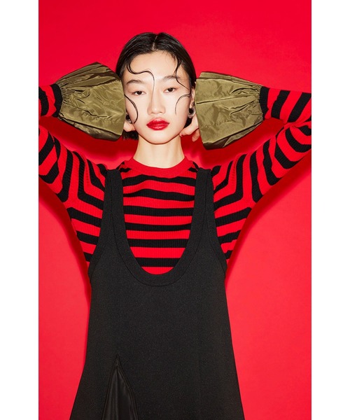 ニット セーター BALLOON CUFF BORDER KNIT TOP レディース