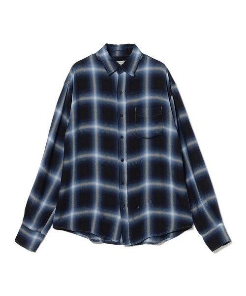 完売☆美品 REMI RELIEFレミレリーフRAYONチェックシャツ ブルー REMI RELIEF シャツ / 別注 Rayon Check Shirts メンズ