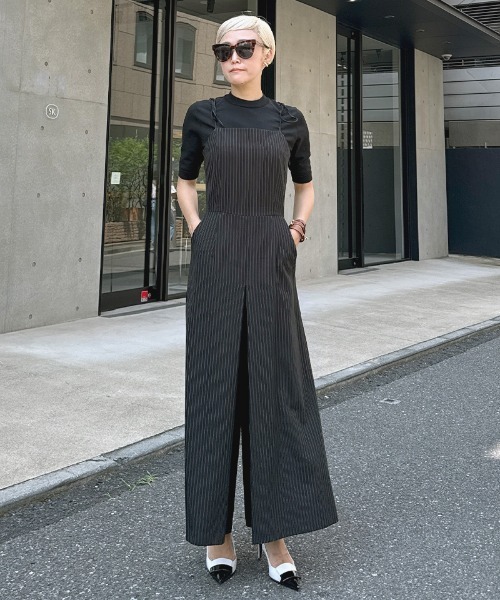 パンツ 肩紐リボンピンストライプサロペット レディース : ZOZOTOWN