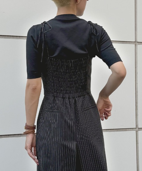 美品 Spick & Span ツイードサロペット ブラック 38 肩紐調整可 パンツ 肩紐リボンピンストライプサロペット レディース : ZOZOTOWN
