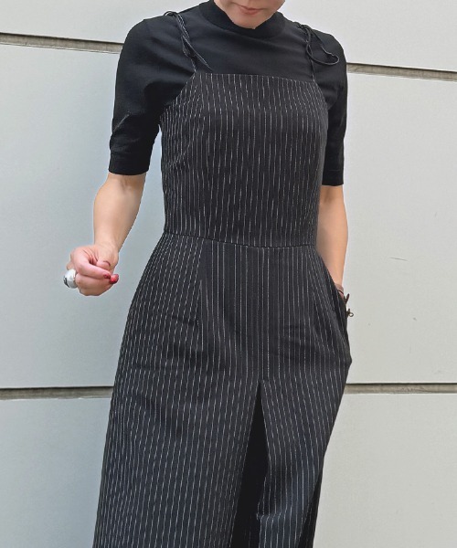 パンツ 肩紐リボンピンストライプサロペット レディース : ZOZOTOWN
