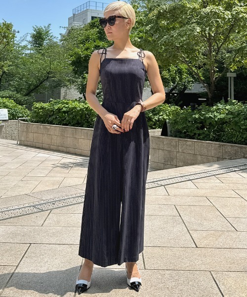 パンツ 肩紐リボンピンストライプサロペット レディース : ZOZOTOWN