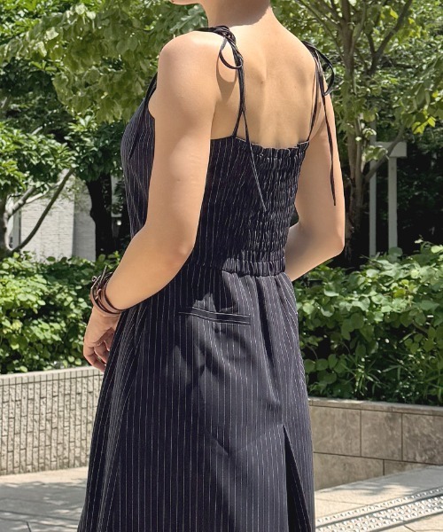パンツ 肩紐リボンピンストライプサロペット レディース : ZOZOTOWN