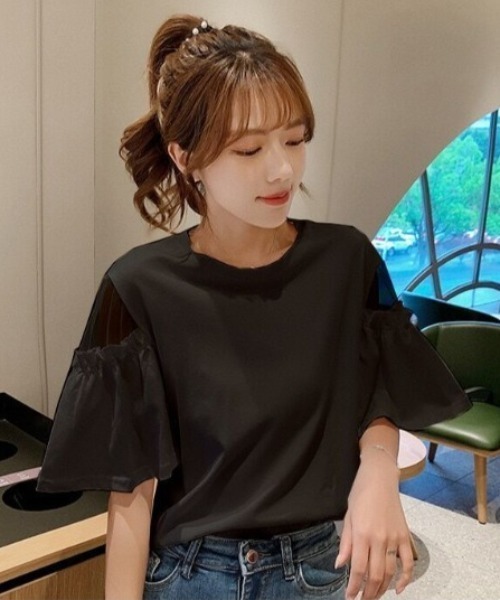 tシャツ ショルダーシアー フリル トップス レディース : ZOZOTOWN