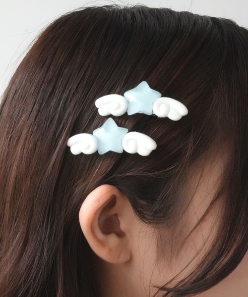 ヘアアクセサリー N Port ヘアピン 「 / ポート 」 天使の羽 付き スター ( 2個