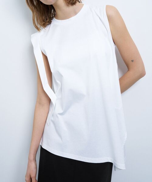 tシャツ アシンメノースリーブカットソー レディース