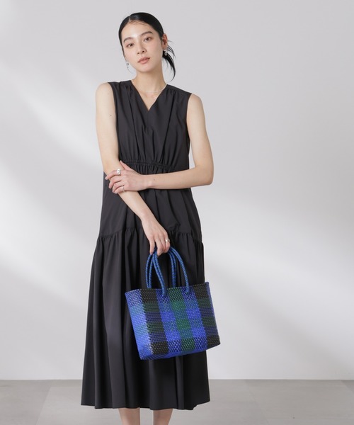 【Christian Dior】 Vネック ノースリーブ ワンピース ギャザー Christian Dior】 Vネック ノースリーブ ワンピース ギャザー