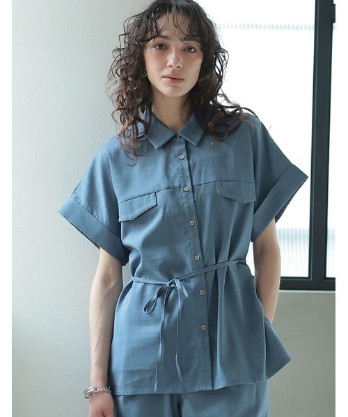 ブラウス シャツ 「セットアップ対応」リネンライク ミリタリーサファリシャツ レディース MICA&DEAL ブラウス シャツ サファリシャツ「セットアップ対応