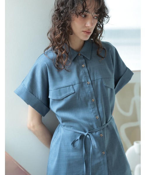 ブラウス シャツ 「セットアップ対応」リネンライク ミリタリーサファリシャツ レディース MICA&DEAL ブラウス シャツ サファリシャツ「セットアップ対応