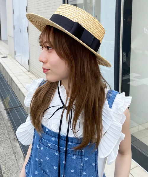 Narcissus 帽子 ハット ストローハットリボン付き 麦わら帽子