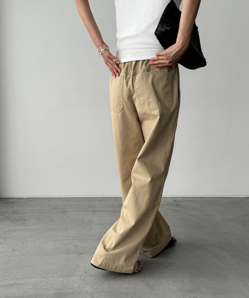 CANALJEAN El marベージュ ワイドパンツ チノパン キャナルジーン CANAL JEAN El mar ベルト付ツイルタックパンツ