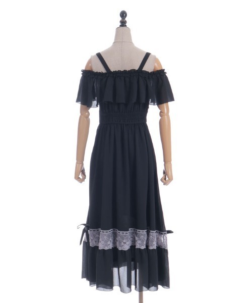 axes femme POETIQUE ワンピース オフショルフリルロング