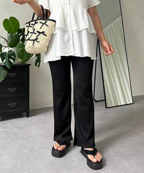 prose verse パンツ 「MOMO」サイドスリットカットリブフレアパンツ