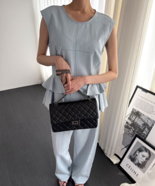 FAVORITO セットアップ フリルノースリーブトップス+ワイドパンツ