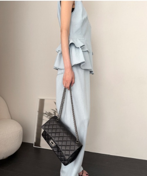 FAVORITO セットアップ フリルノースリーブトップス+ワイドパンツ