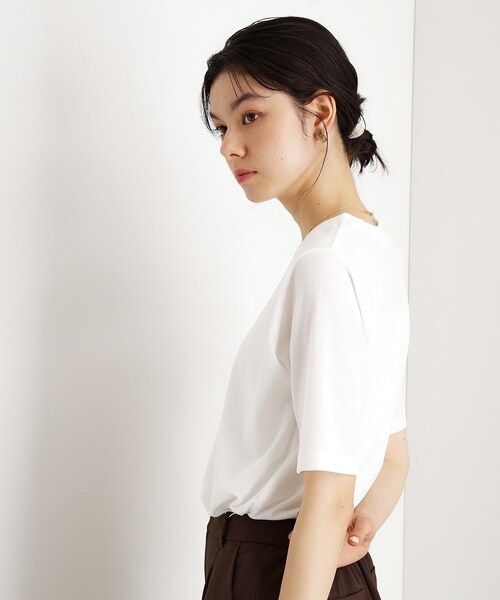 THE SHOP TK tシャツ 5分袖シアーTシャツ「二の腕カバー/洗濯機OK