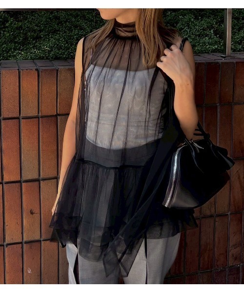 ルシェルブルー　Textured Sheer Bow Tops LE CIEL BLEU（ルシェルブルー） ブラウス シャツ ソフトチュール