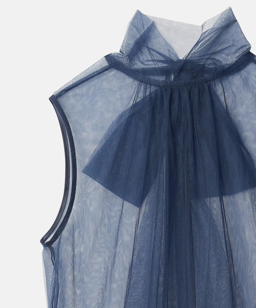 LE CIEL BLEU / ルシェルブルー | Tulle Bow Tie TOPS チュールボウタイトップス | 36 | ブラック/ホワイト | レディース LE CIEL BLEU（ルシェルブルー） ブラウス シャツ ソフトチュール