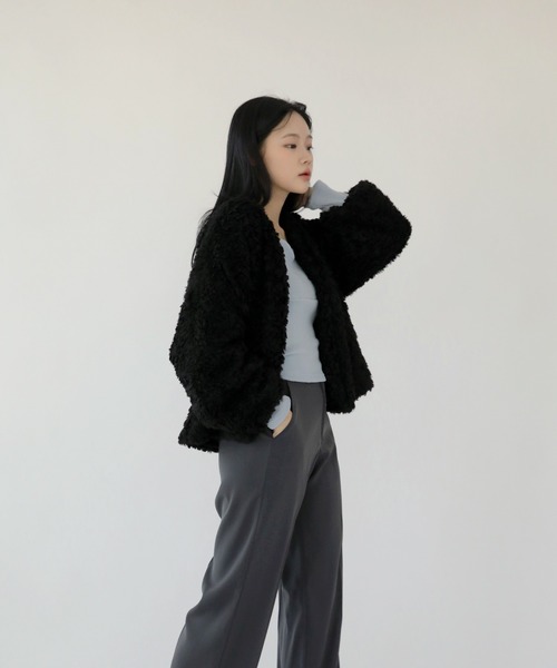 「UNE MANSION」 ノーカラージャケット FREE ブラック レディース_画像9