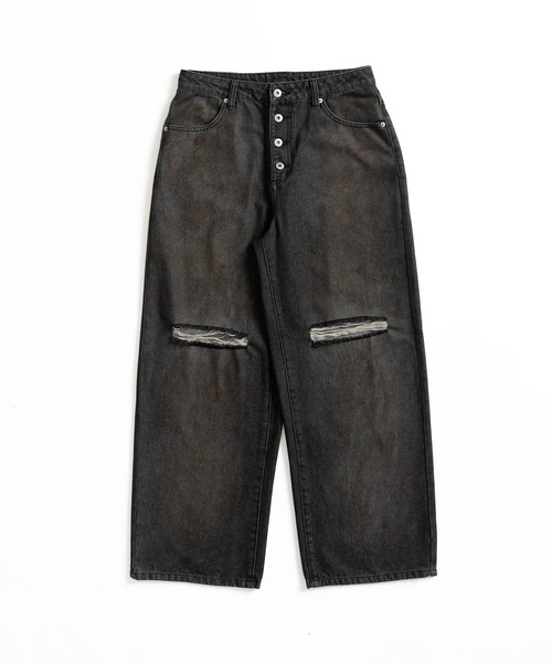 「WISH FOR EVER」 ダメージ加工デニムパンツ MEDIUM ブラック メンズ