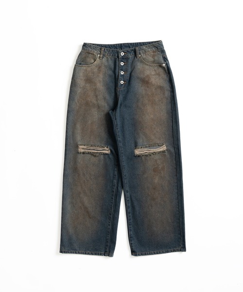 「WISH FOR EVER」 ダメージ加工デニムパンツ MEDIUM ブラック メンズ
