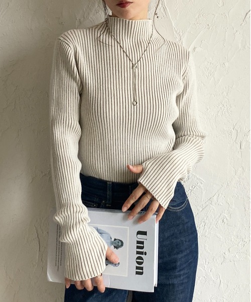 She's Closet ニット セーター 配色指穴サムホール長袖ハイネック